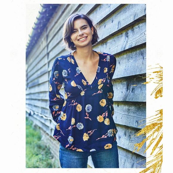 Fat Face ADELE Twilight Blooms Blouse Steel Blue Sz 2 NWT - Picture 1 of 13